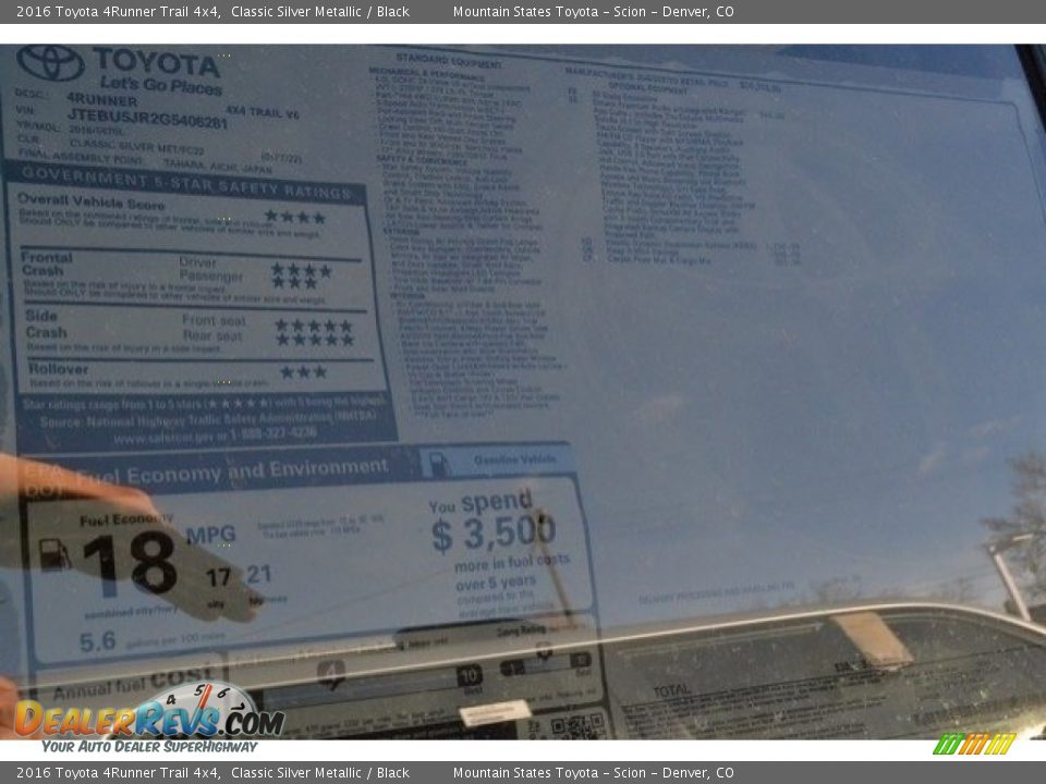 2016 Toyota 4Runner Trail 4x4 Classic Silver Metallic / Black Photo #10