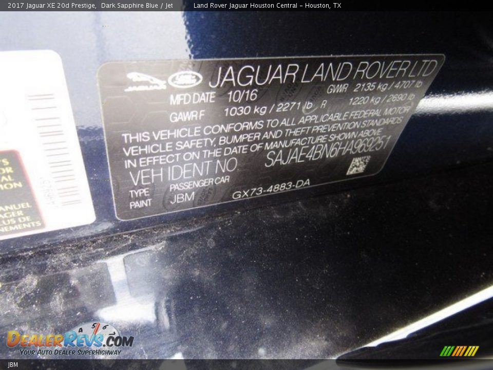 Jaguar Color Code JBM Dark Sapphire Blue