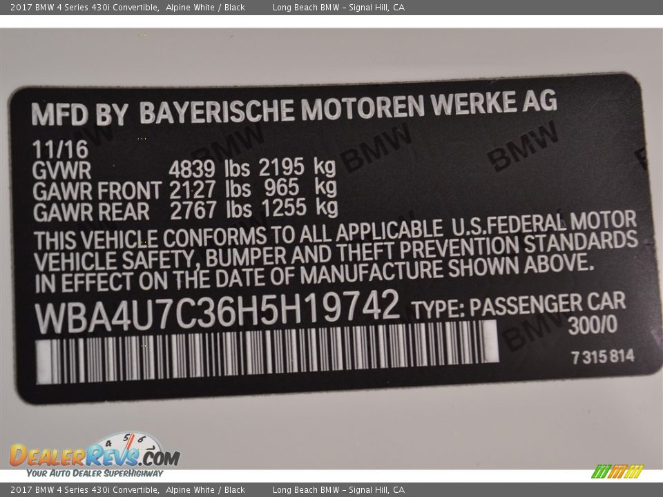 2017 BMW 4 Series 430i Convertible Alpine White / Black Photo #15