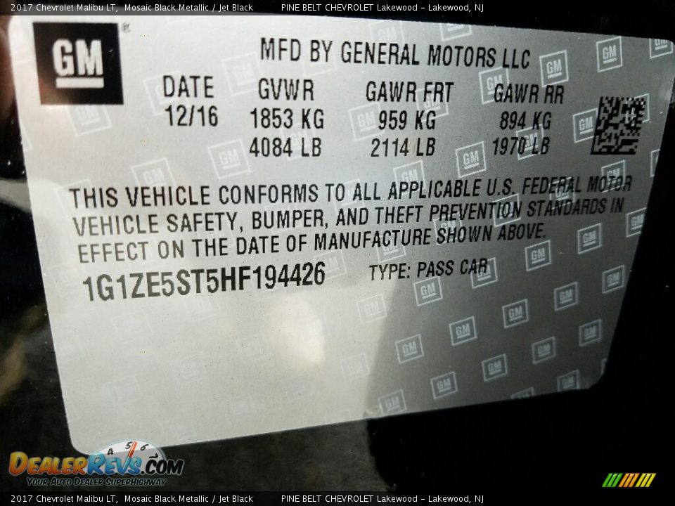 2017 Chevrolet Malibu LT Mosaic Black Metallic / Jet Black Photo #7