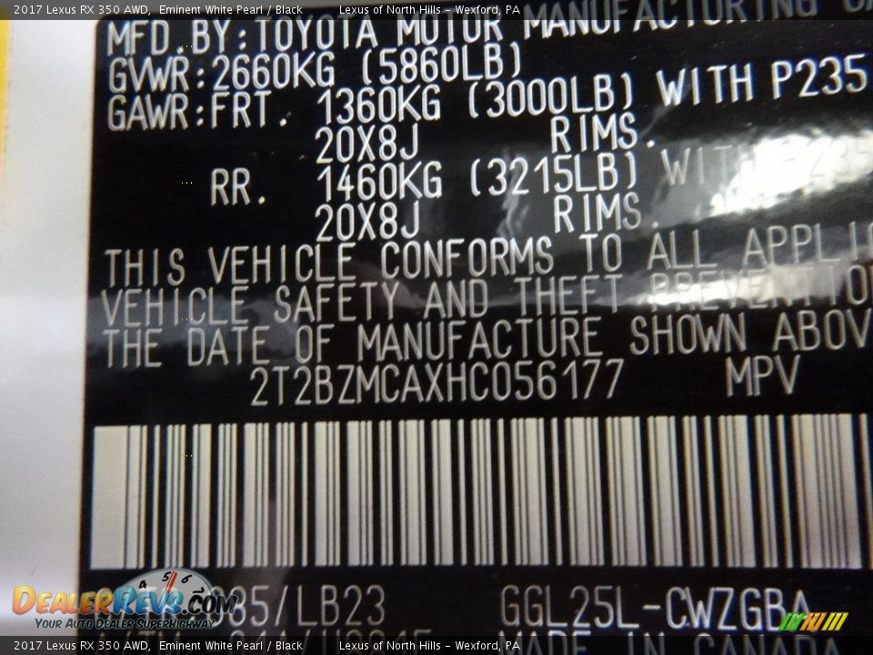2017 Lexus RX 350 AWD Eminent White Pearl / Black Photo #11