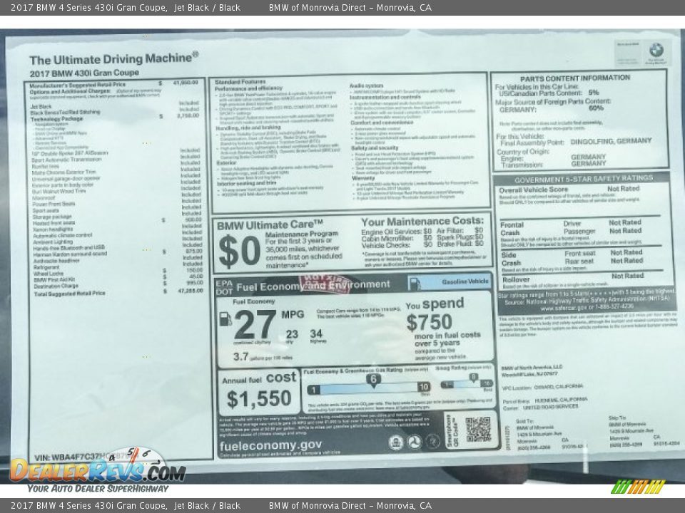 2017 BMW 4 Series 430i Gran Coupe Jet Black / Black Photo #10