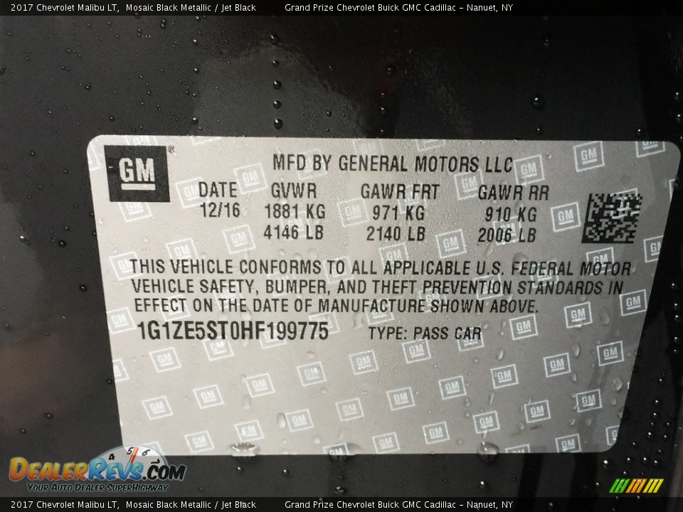 2017 Chevrolet Malibu LT Mosaic Black Metallic / Jet Black Photo #11