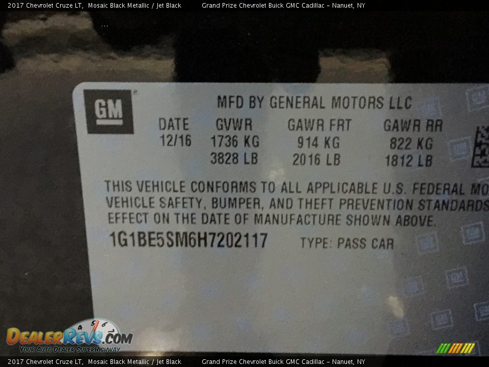 2017 Chevrolet Cruze LT Mosaic Black Metallic / Jet Black Photo #7