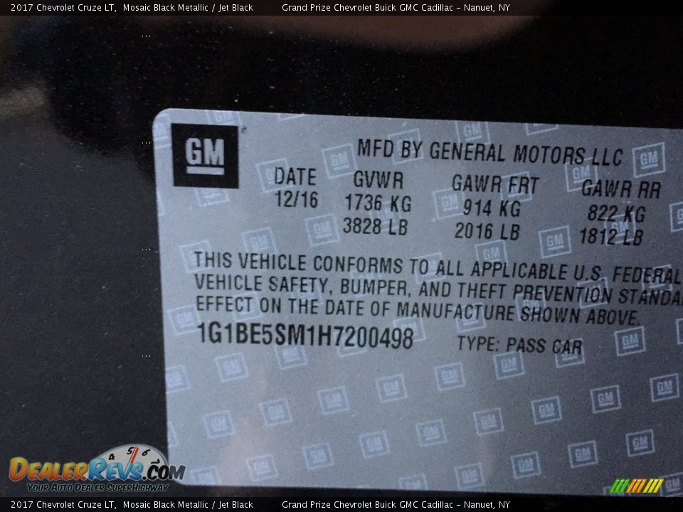 2017 Chevrolet Cruze LT Mosaic Black Metallic / Jet Black Photo #11