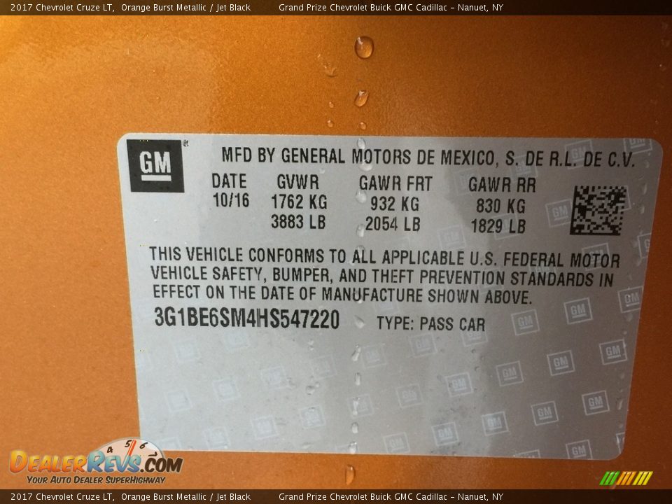 2017 Chevrolet Cruze LT Orange Burst Metallic / Jet Black Photo #11