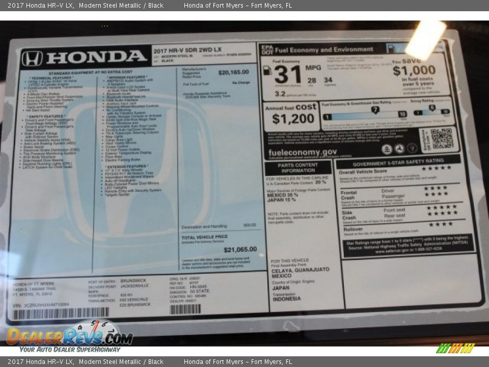 2017 Honda HR-V LX Modern Steel Metallic / Black Photo #25