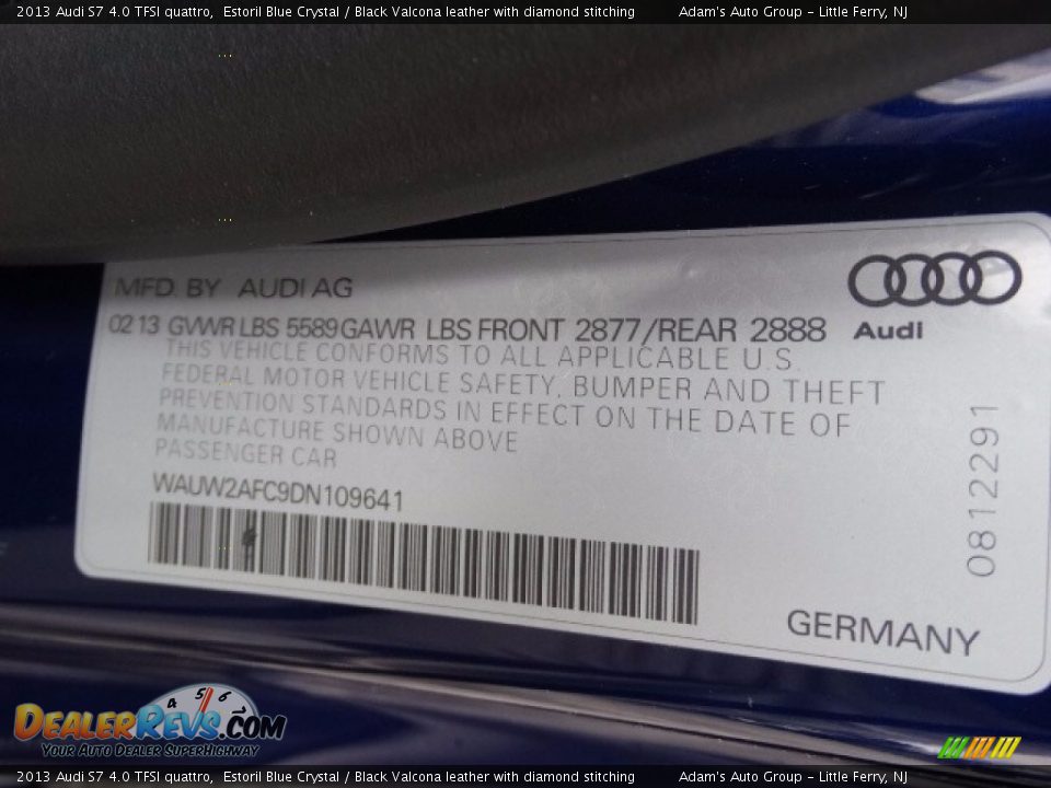 2013 Audi S7 4.0 TFSI quattro Estoril Blue Crystal / Black Valcona leather with diamond stitching Photo #16