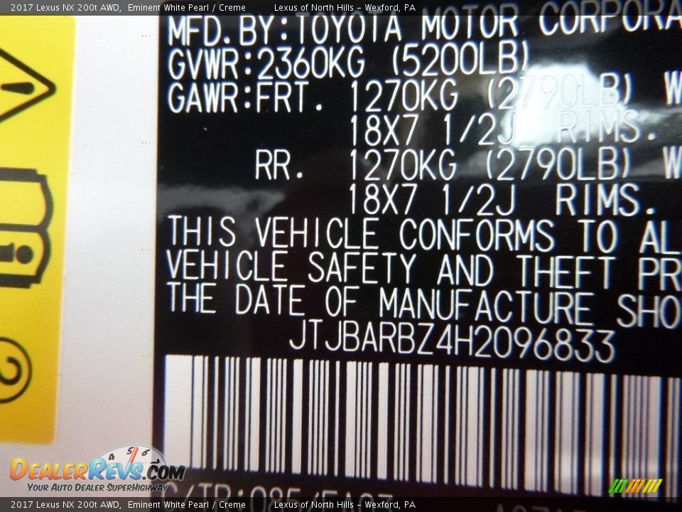 2017 Lexus NX 200t AWD Eminent White Pearl / Creme Photo #11