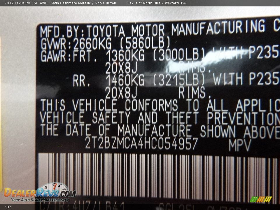 Lexus Color Code 4U7 Satin Cashmere Metallic