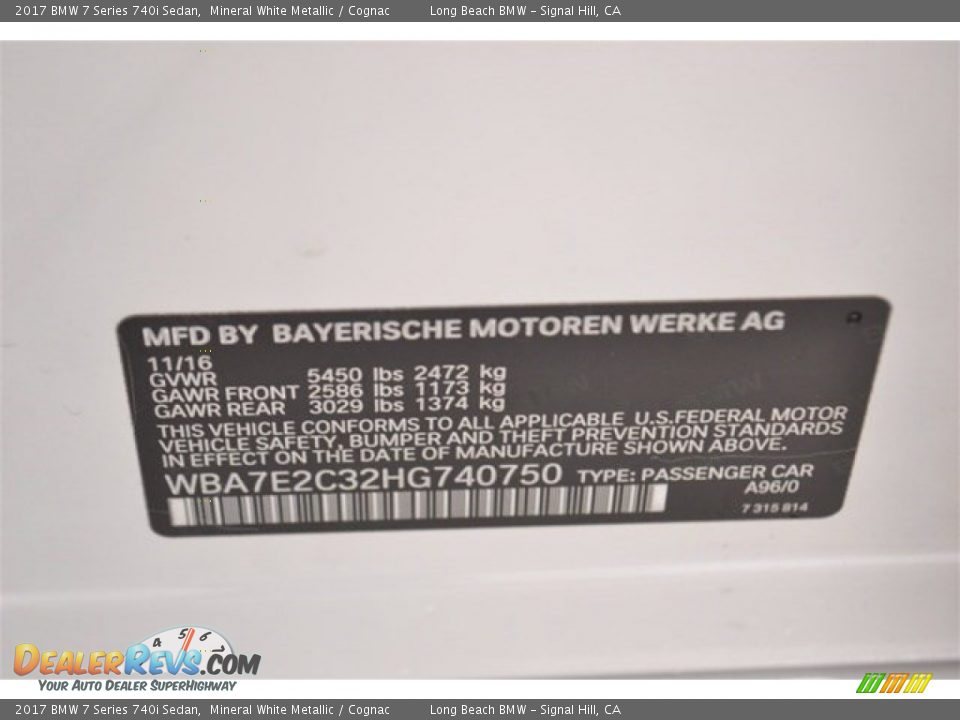 2017 BMW 7 Series 740i Sedan Mineral White Metallic / Cognac Photo #15