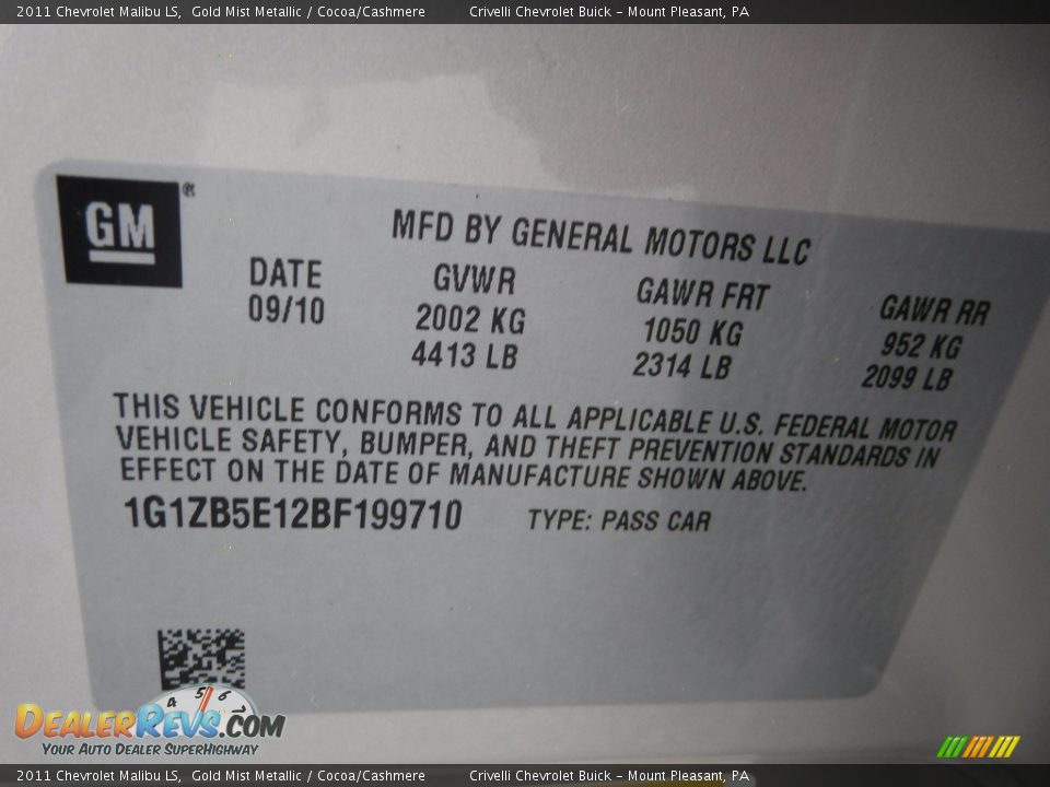 2011 Chevrolet Malibu LS Gold Mist Metallic / Cocoa/Cashmere Photo #34
