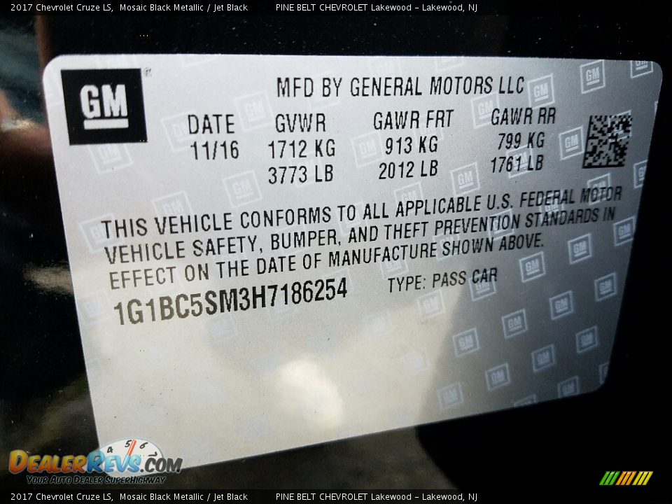 2017 Chevrolet Cruze LS Mosaic Black Metallic / Jet Black Photo #7