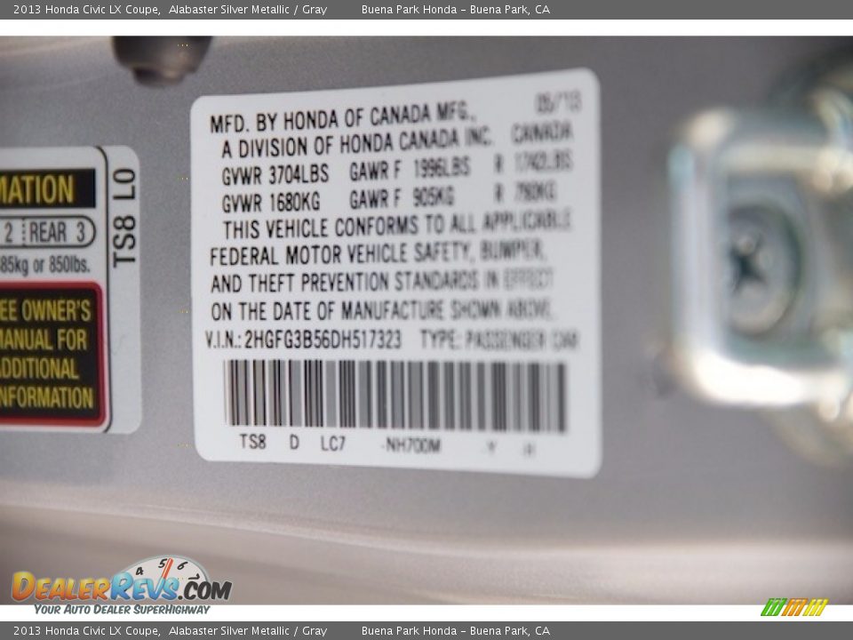 2013 Honda Civic LX Coupe Alabaster Silver Metallic / Gray Photo #25