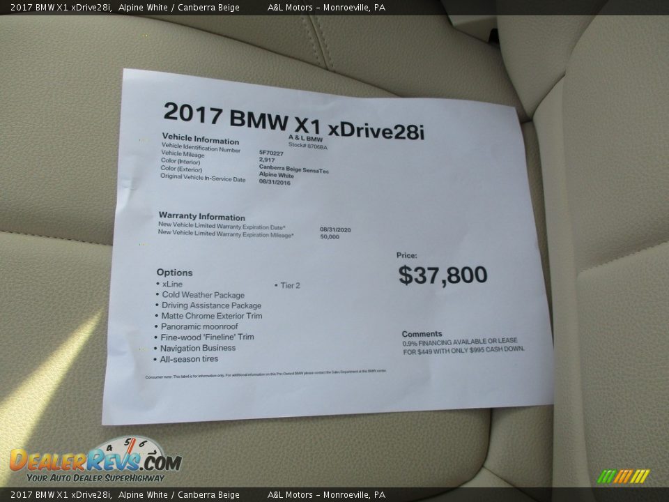 2017 BMW X1 xDrive28i Alpine White / Canberra Beige Photo #11