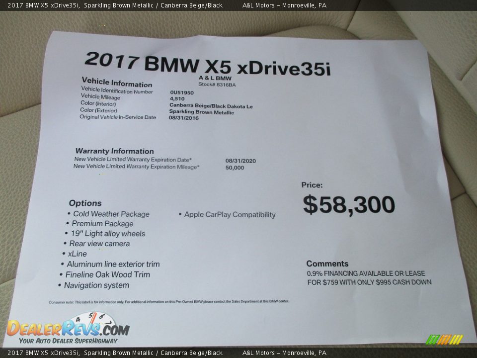 2017 BMW X5 xDrive35i Sparkling Brown Metallic / Canberra Beige/Black Photo #12