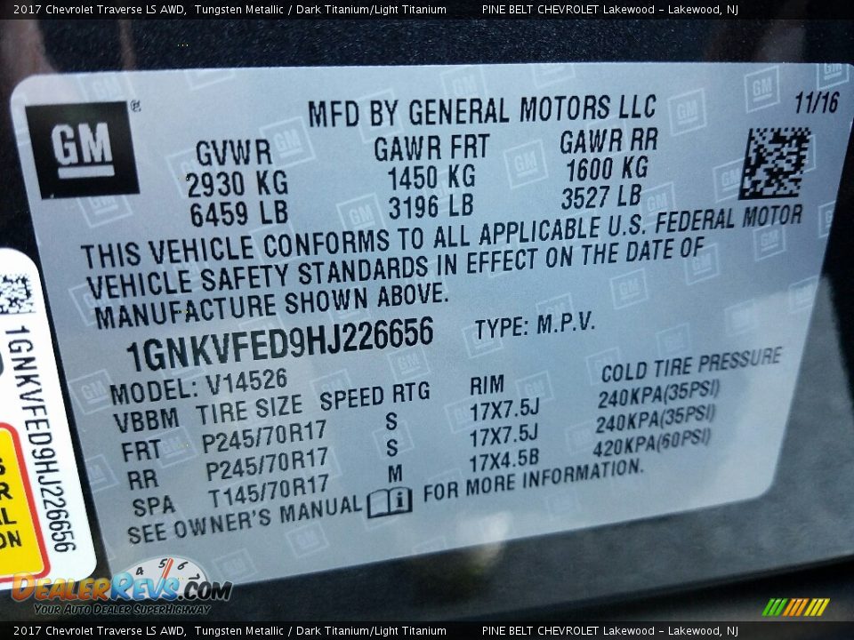 2017 Chevrolet Traverse LS AWD Tungsten Metallic / Dark Titanium/Light Titanium Photo #7