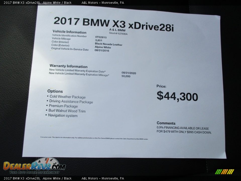 2017 BMW X3 xDrive28i Alpine White / Black Photo #12
