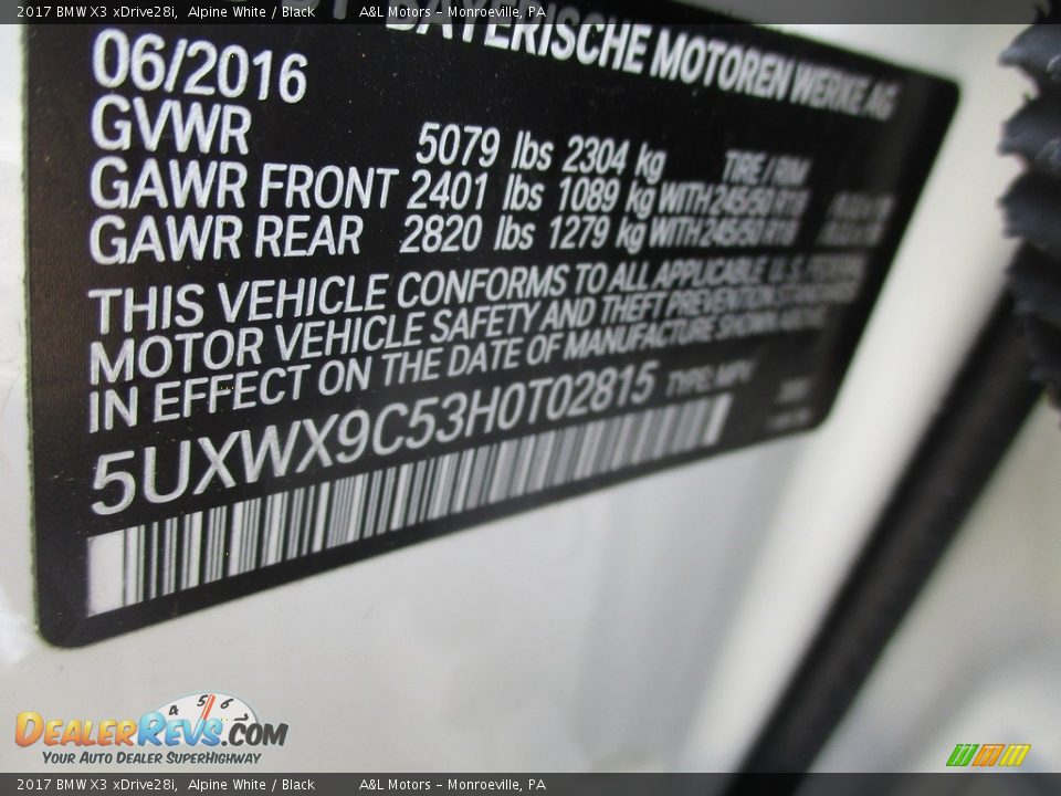 2017 BMW X3 xDrive28i Alpine White / Black Photo #19