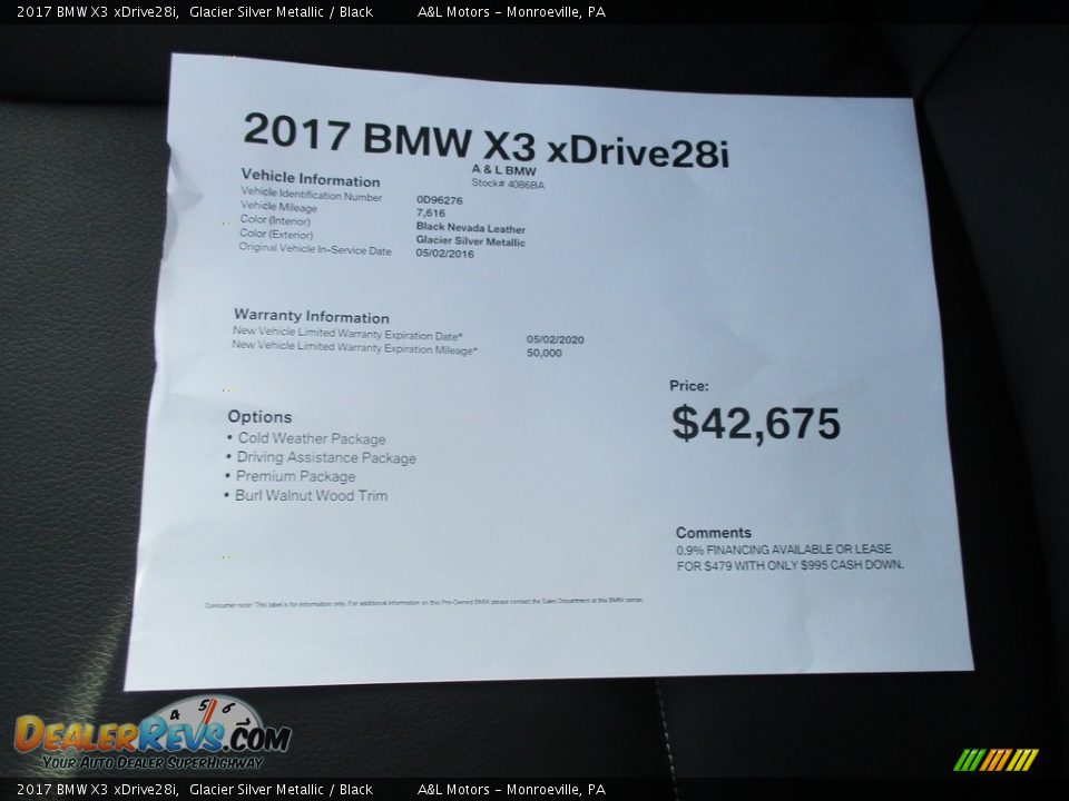 2017 BMW X3 xDrive28i Glacier Silver Metallic / Black Photo #11