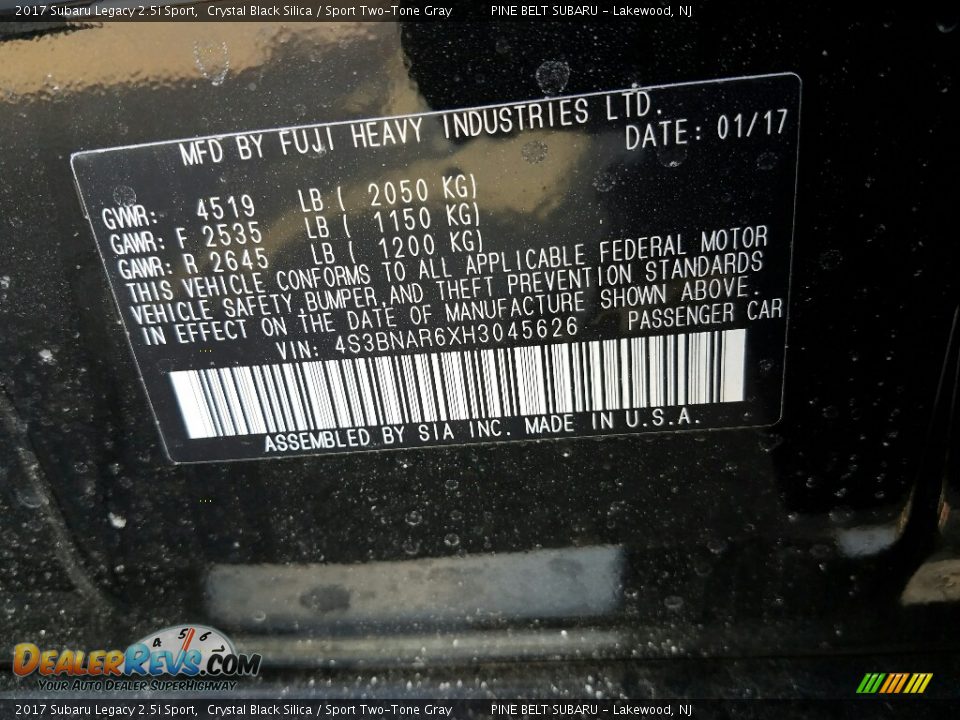 2017 Subaru Legacy 2.5i Sport Crystal Black Silica / Sport Two-Tone Gray Photo #9