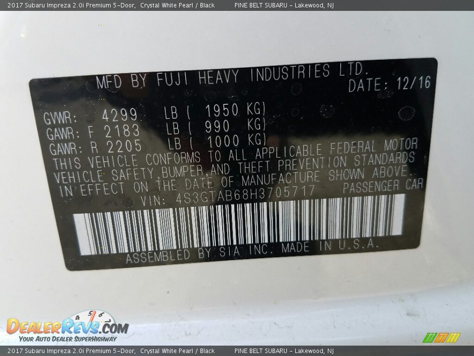 2017 Subaru Impreza 2.0i Premium 5-Door Crystal White Pearl / Black Photo #9