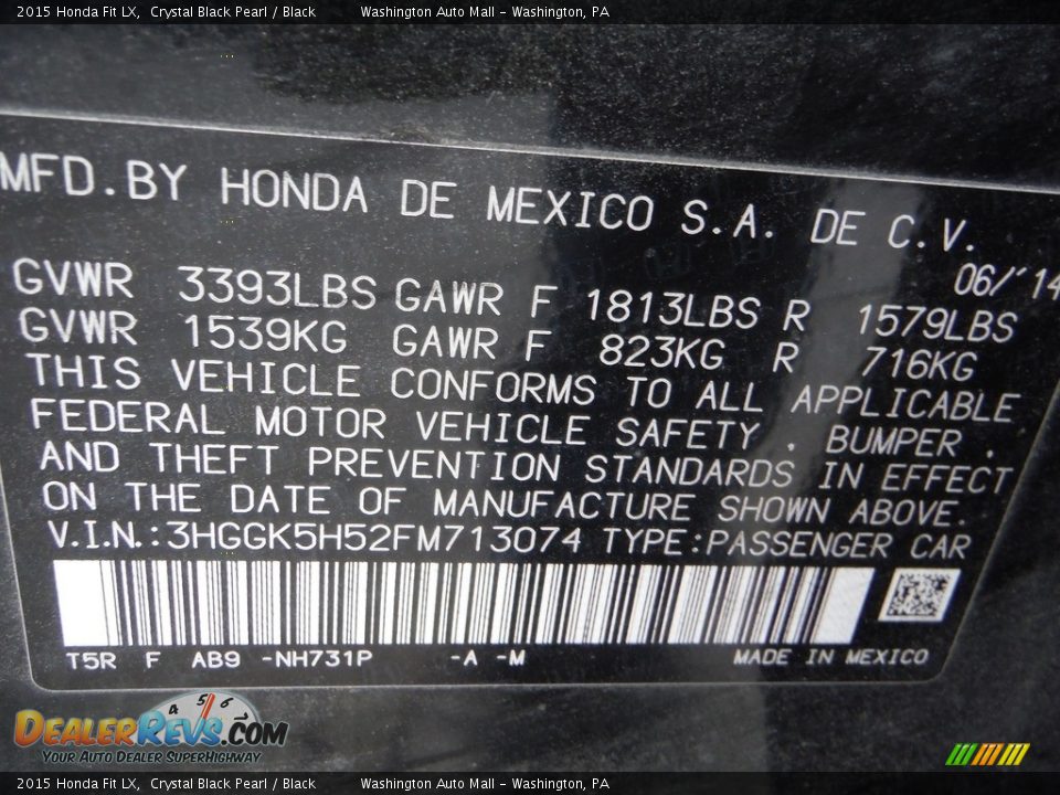 2015 Honda Fit LX Crystal Black Pearl / Black Photo #19