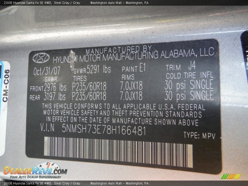 2008 Hyundai Santa Fe SE 4WD Steel Gray / Gray Photo #19