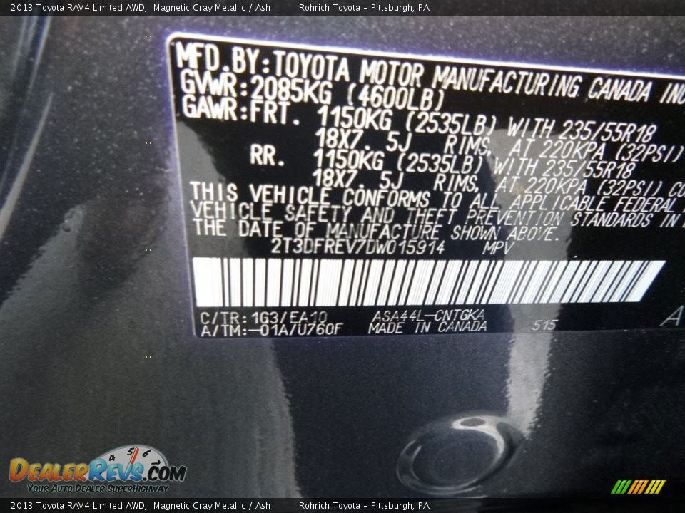2013 Toyota RAV4 Limited AWD Magnetic Gray Metallic / Ash Photo #27