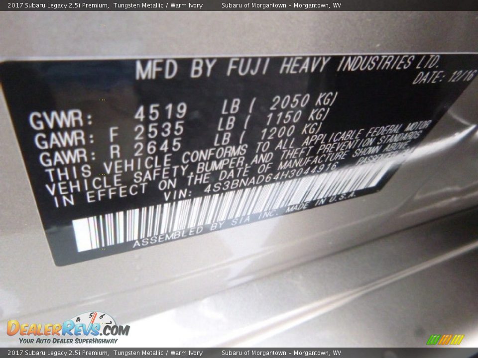 2017 Subaru Legacy 2.5i Premium Tungsten Metallic / Warm Ivory Photo #16