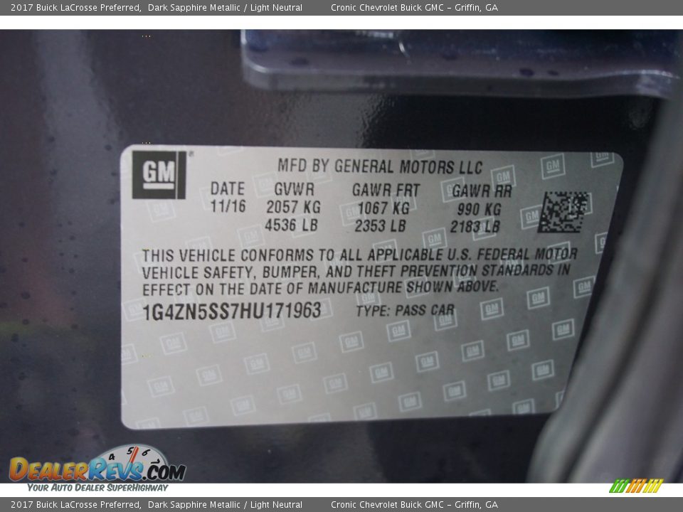 2017 Buick LaCrosse Preferred Dark Sapphire Metallic / Light Neutral Photo #15