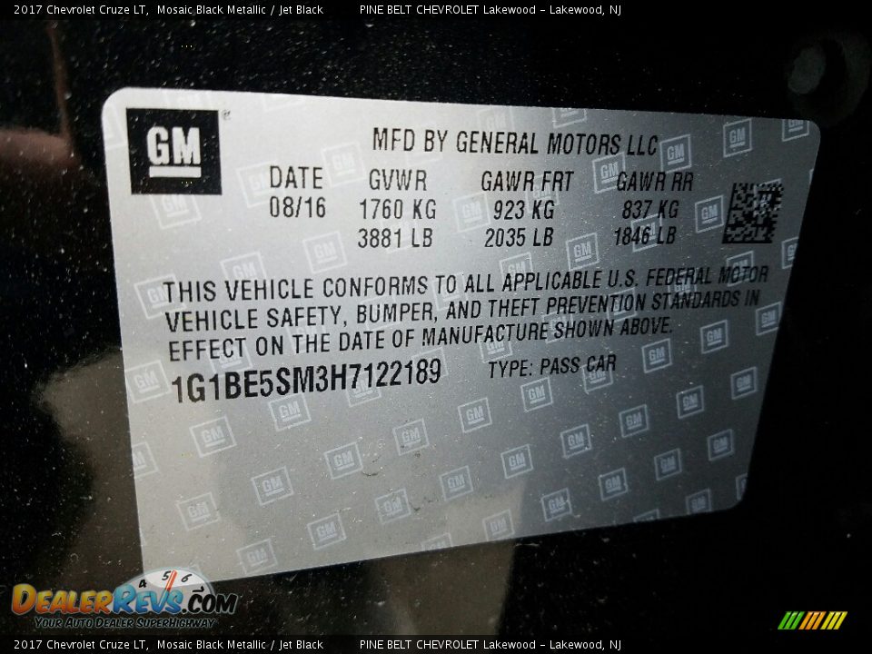 2017 Chevrolet Cruze LT Mosaic Black Metallic / Jet Black Photo #7