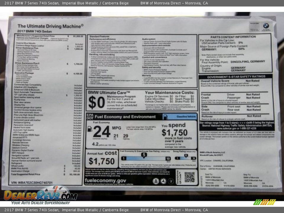2017 BMW 7 Series 740i Sedan Imperial Blue Metallic / Canberra Beige Photo #10