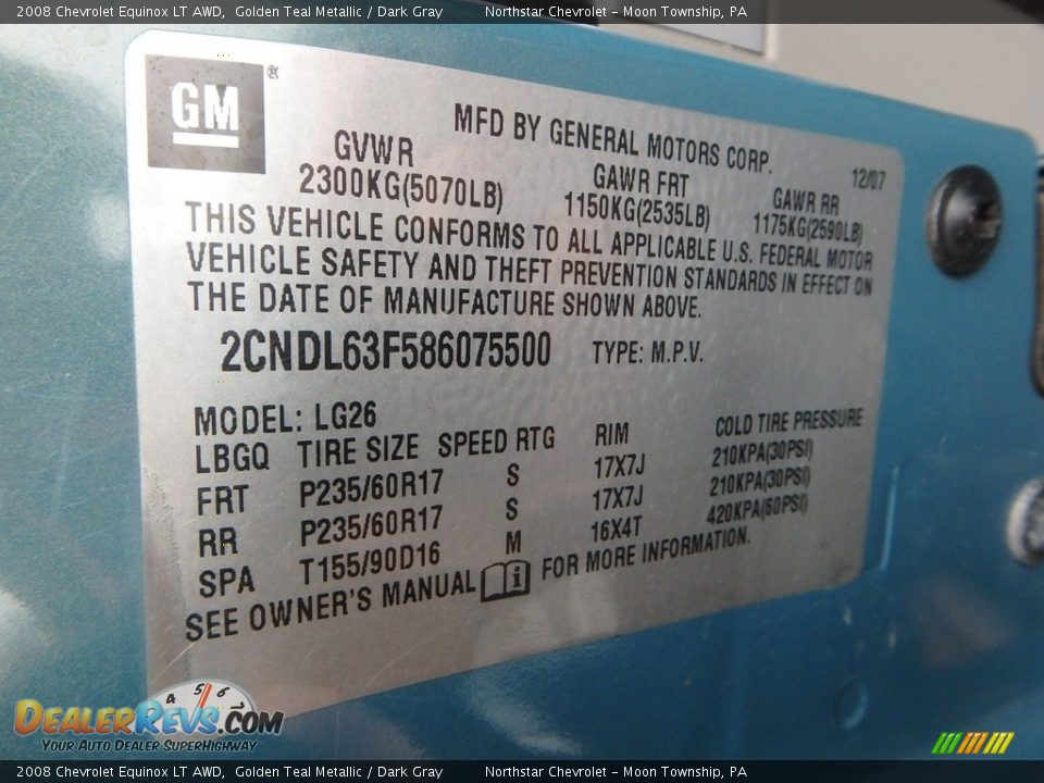 2008 Chevrolet Equinox LT AWD Golden Teal Metallic / Dark Gray Photo #14
