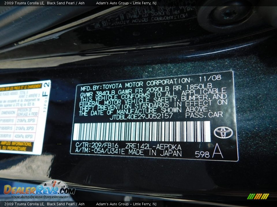 2009 Toyota Corolla LE Black Sand Pearl / Ash Photo #10