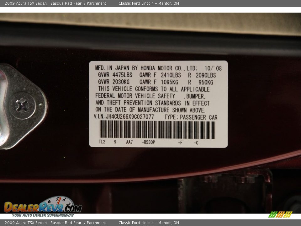 2009 Acura TSX Sedan Basque Red Pearl / Parchment Photo #17