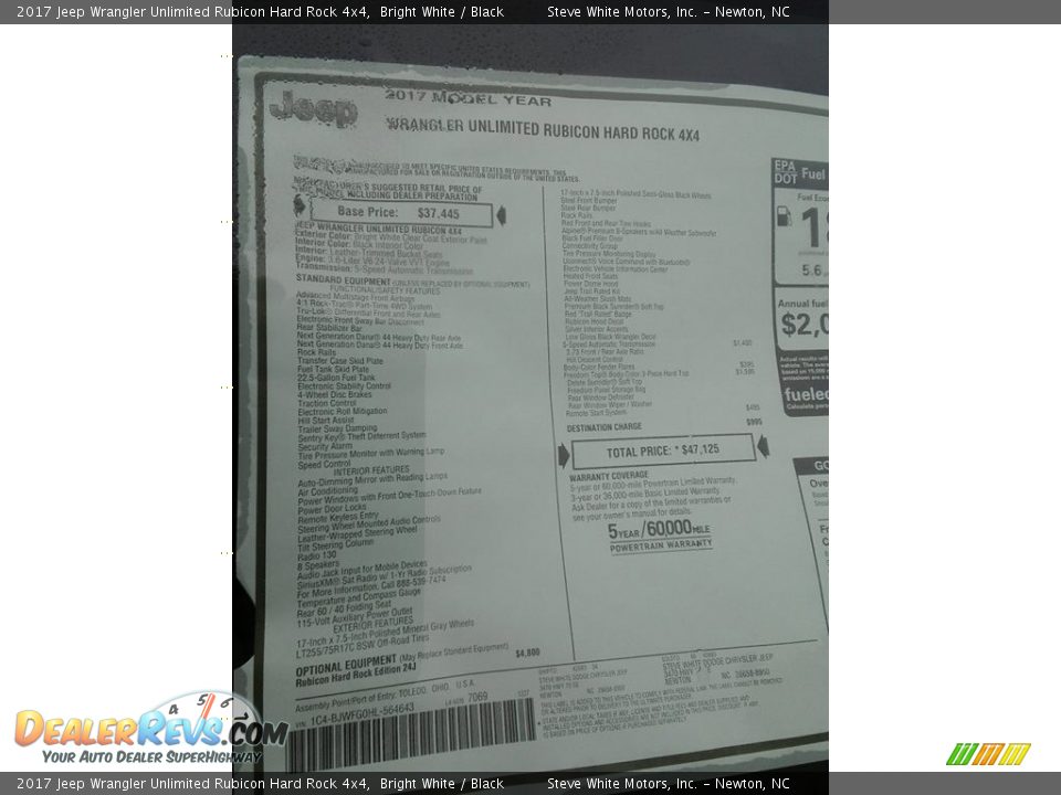 2017 Jeep Wrangler Unlimited Rubicon Hard Rock 4x4 Bright White / Black Photo #25