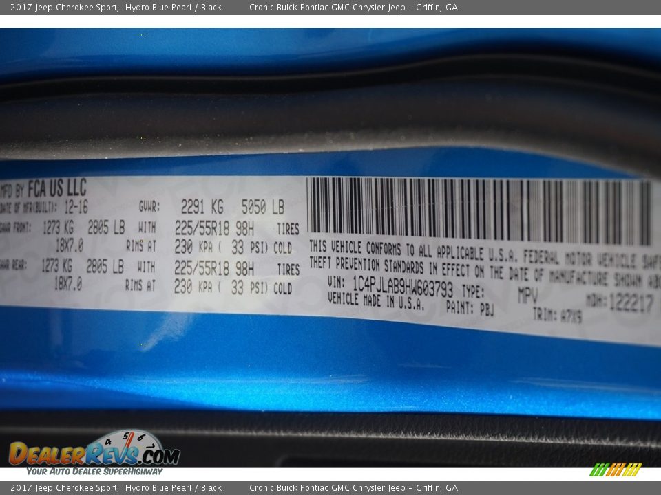 2017 Jeep Cherokee Sport Hydro Blue Pearl / Black Photo #17