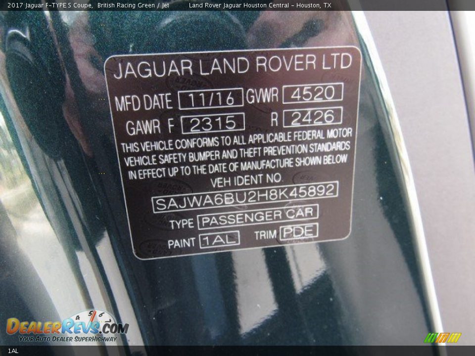 Jaguar Color Code 1AL British Racing Green