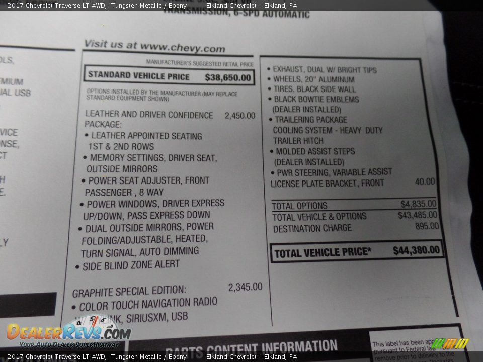 2017 Chevrolet Traverse LT AWD Tungsten Metallic / Ebony Photo #17