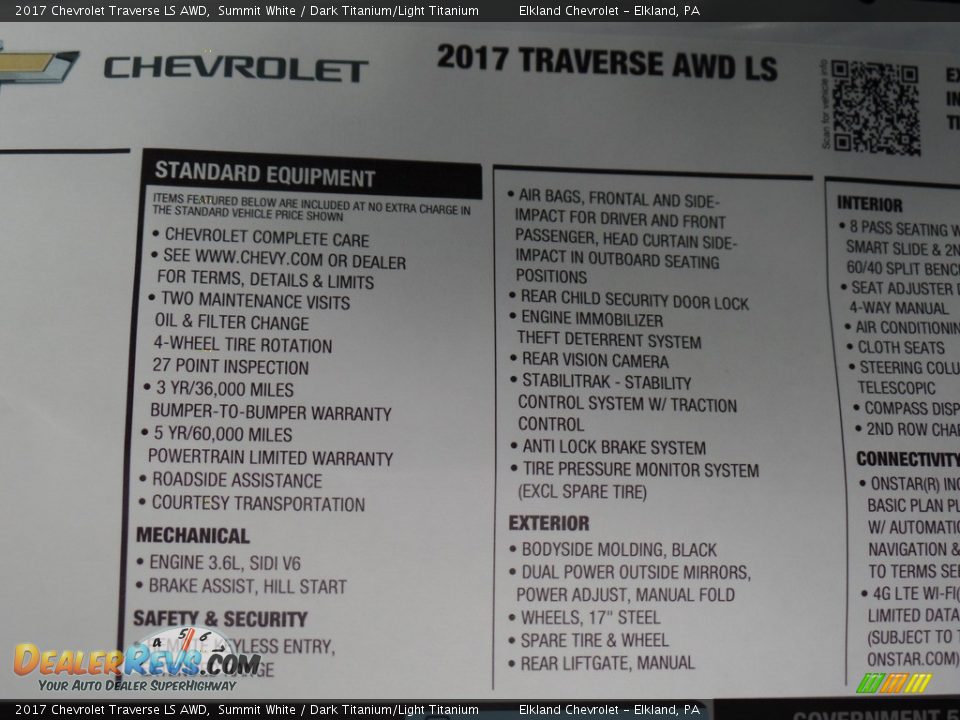 2017 Chevrolet Traverse LS AWD Summit White / Dark Titanium/Light Titanium Photo #19