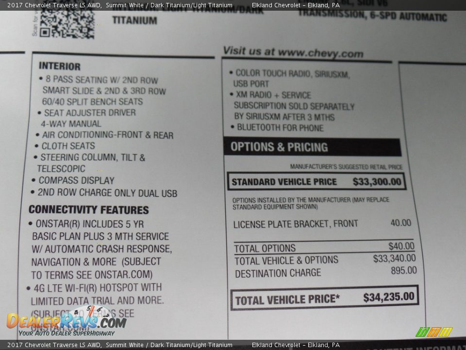 2017 Chevrolet Traverse LS AWD Summit White / Dark Titanium/Light Titanium Photo #20