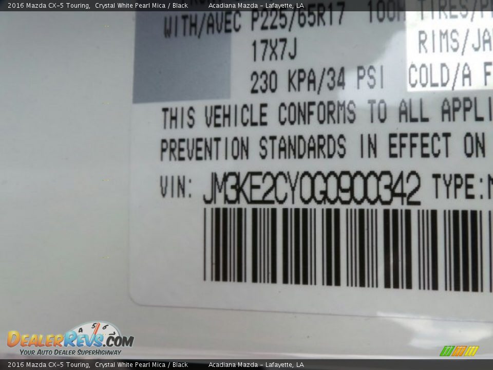 2016 Mazda CX-5 Touring Crystal White Pearl Mica / Black Photo #13