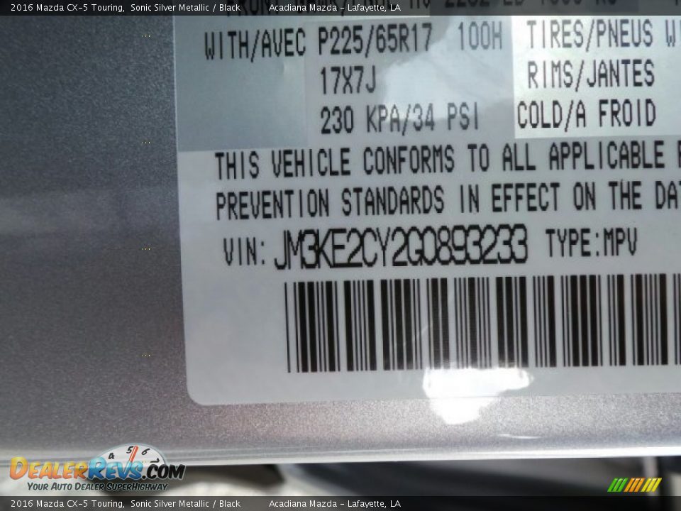 2016 Mazda CX-5 Touring Sonic Silver Metallic / Black Photo #13