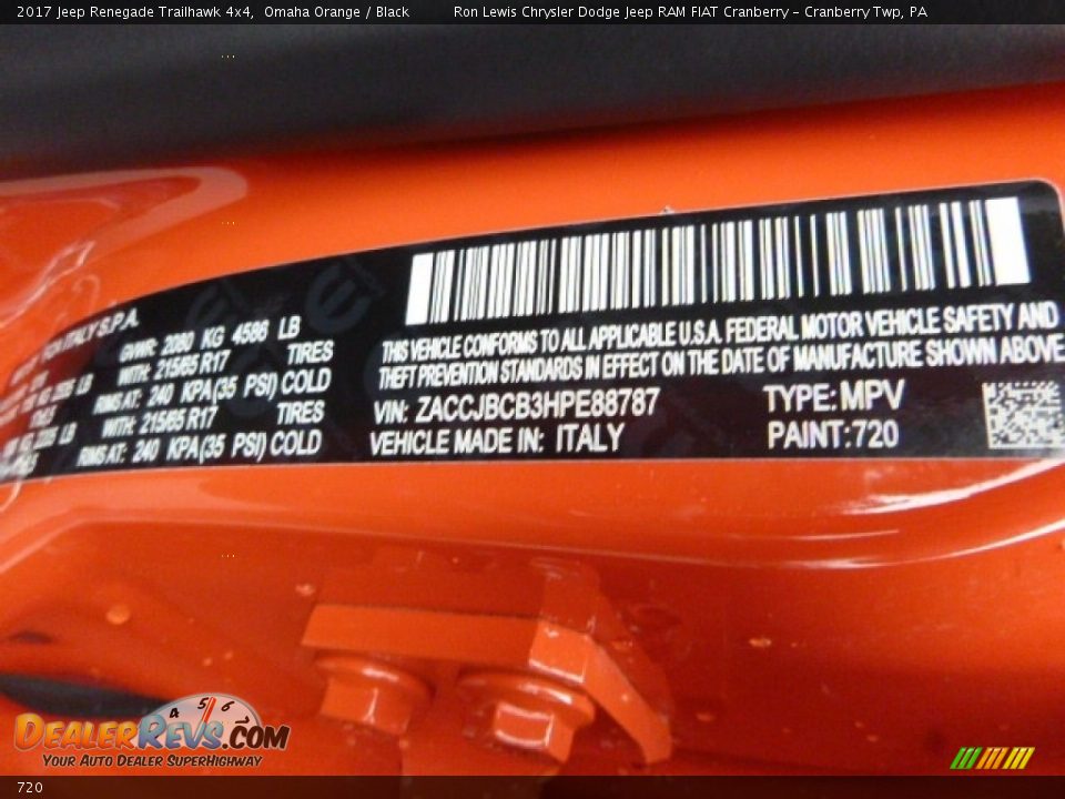 Jeep Color Code 720 Omaha Orange