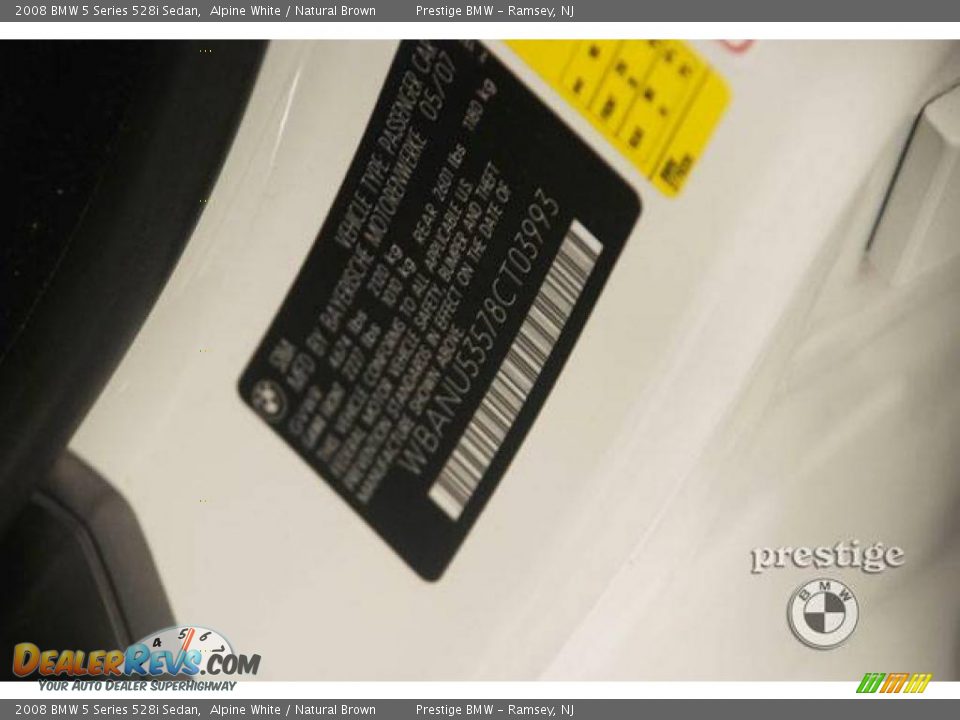 2008 BMW 5 Series 528i Sedan Alpine White / Natural Brown Photo #10