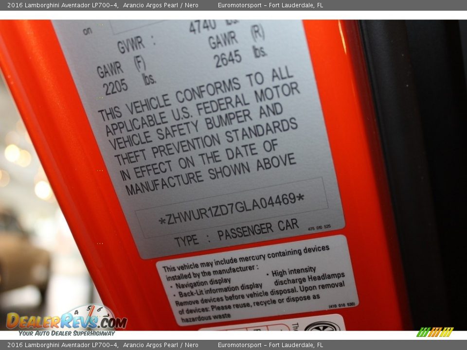 2016 Lamborghini Aventador LP700-4 Arancio Argos Pearl / Nero Photo #11