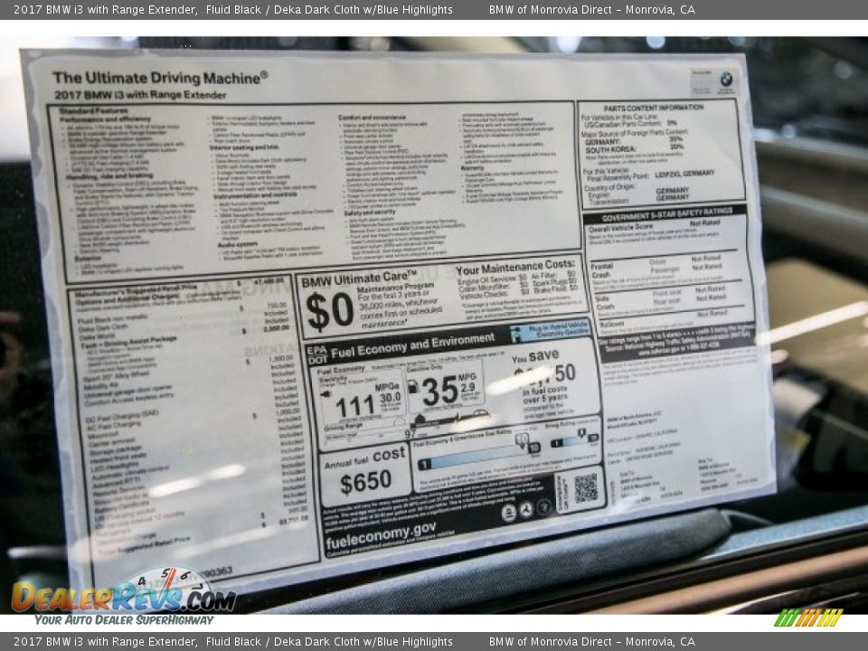 2017 BMW i3 with Range Extender Fluid Black / Deka Dark Cloth w/Blue Highlights Photo #10