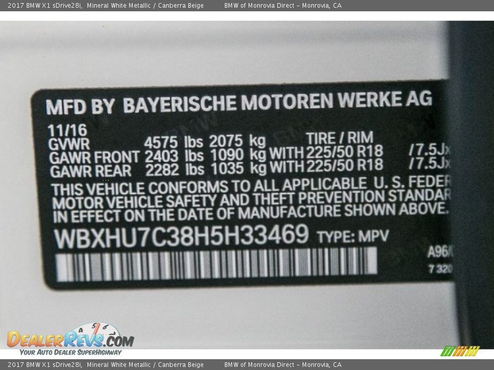 2017 BMW X1 sDrive28i Mineral White Metallic / Canberra Beige Photo #11