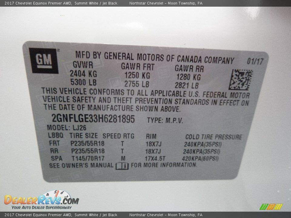 2017 Chevrolet Equinox Premier AWD Summit White / Jet Black Photo #14